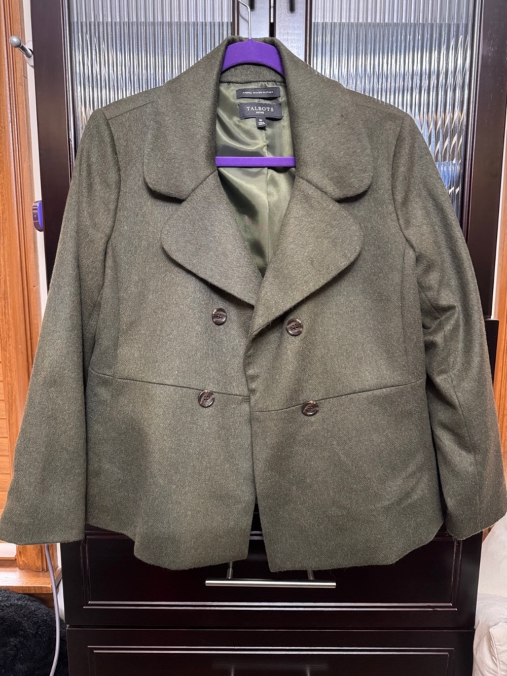 Talbots Olive Wool-Blend Double-Breasted Jacket